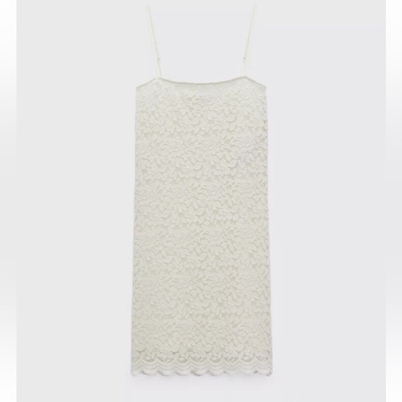 Zara Creme Laced Dress With Adjustable Straps & Fully Lined Size Medium - Picture 3 of 12